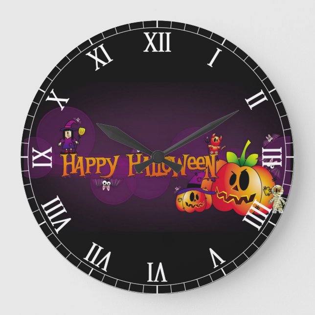 Reloj Redondo Grande Feliz Halloween Spooky Friends (Anverso)