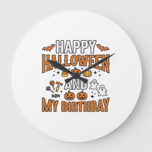 Reloj Redondo Grande Feliz Halloween y mi cumpleaños diseño vintage_1