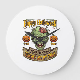 Reloj Redondo Grande Feliz Halloween Zombies Comieron Cerebro Cabeza de