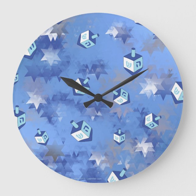 Reloj Redondo Grande Feliz Hanukkah cayendo estrella y sueños (Anverso)
