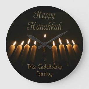 Reloj Redondo Grande Feliz Hanukkah Lamp Menorah Luce Velas