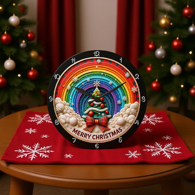 Reloj Redondo Grande Feliz Navidad Arco Iris (Subido por el creador)