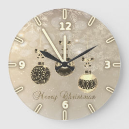 Reloj Redondo Grande Feliz Navidad, bolas de Navidad, copos de nieve