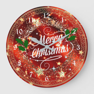 Reloj Redondo Grande Feliz Navidad, brillo y aspecto purpurina,