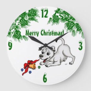 Reloj Redondo Grande Feliz Navidad! Cachorro con bell y ball
