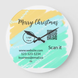 Reloj Redondo Grande Feliz Navidad código QR negocios agua verde amaril
