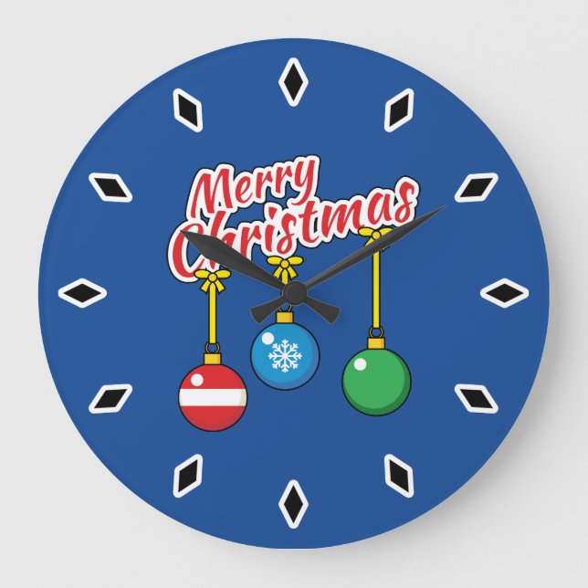 Reloj Redondo Grande Feliz Navidad con bolas colgadas (Anverso)