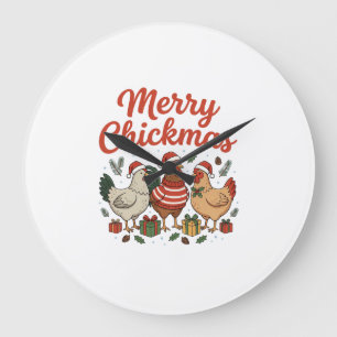 Reloj Redondo Grande Feliz Navidad de Pollo Chickmas