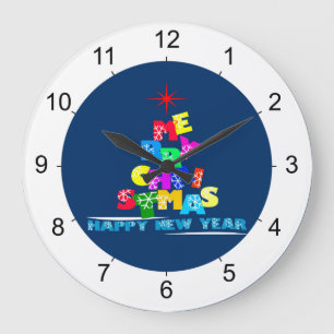 Reloj Redondo Grande Feliz Navidad Feliz Año Nuevo