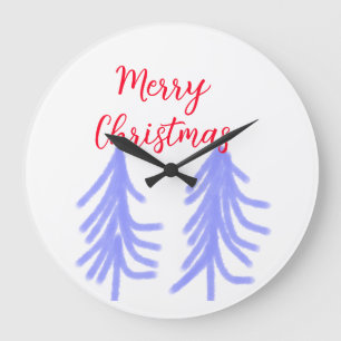 Reloj Redondo Grande Feliz Navidad pino pino púrpura rojo púrpura y agu