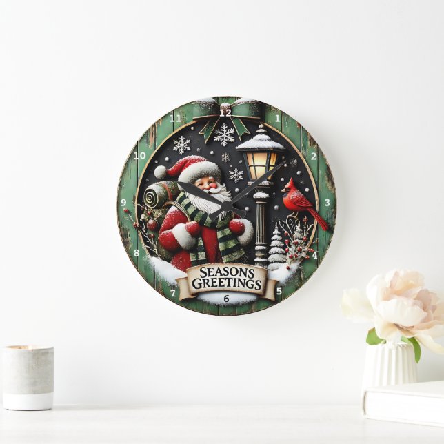 Reloj Redondo Grande Feliz navidad Santa con mochila (Hogar)