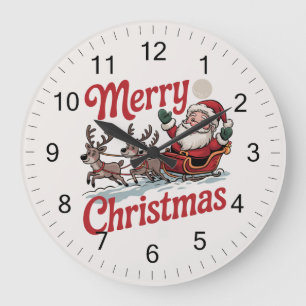 Reloj Redondo Grande Feliz Navidad Santa Sleigh Reindeer