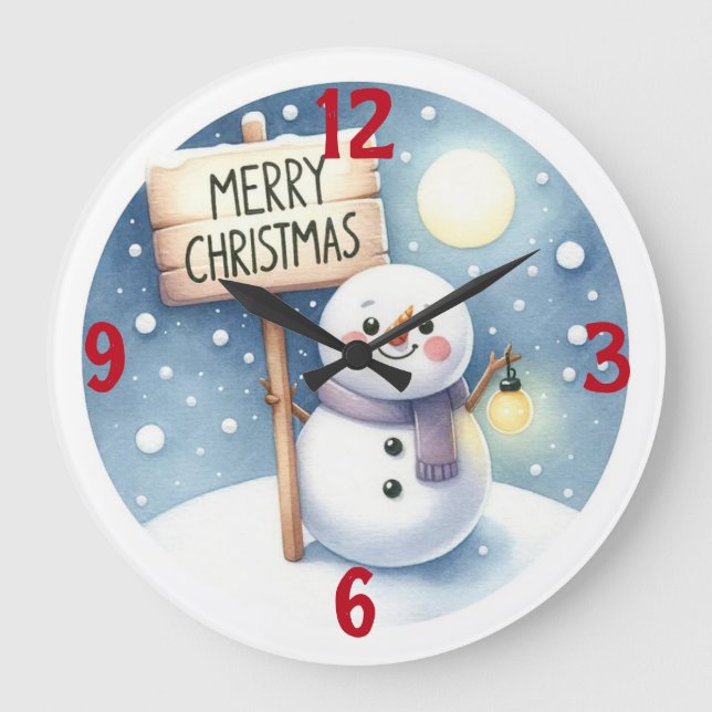 Reloj Redondo Grande Feliz Navidad Snowman (Anverso)