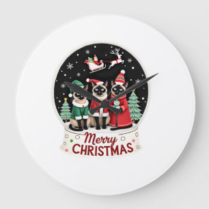 Reloj Redondo Grande Feliz Navidad Tres Santa Elfo Reno Gatos Siameses