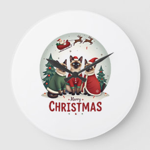 Reloj Redondo Grande Feliz Navidad Tres Santa Elfo Reno Siamés C