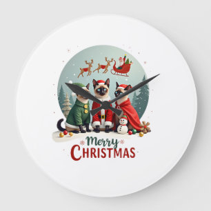 Reloj Redondo Grande Feliz Navidad Tres Santa Elfo Reno Siamés C