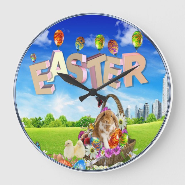 Reloj Redondo Grande Feliz Pascua (Anverso)