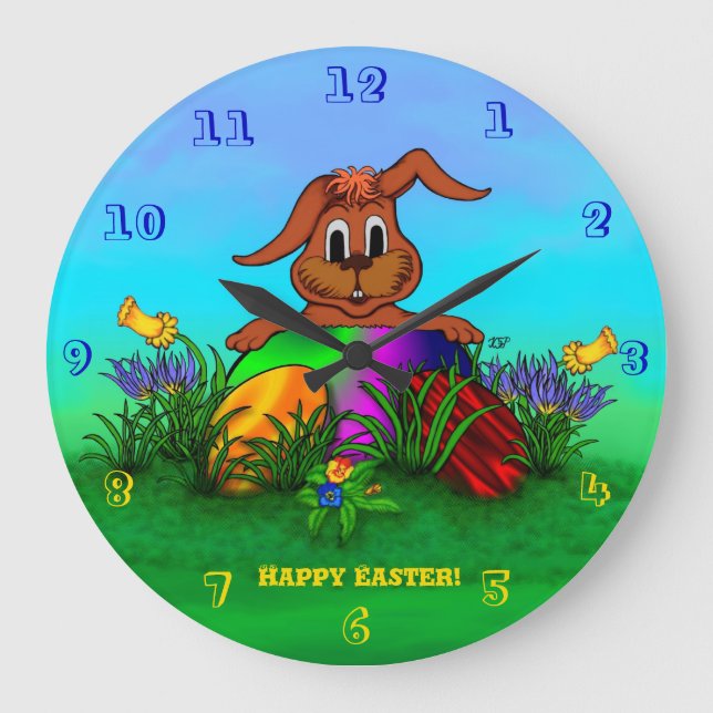 Reloj Redondo Grande ¡Feliz Pascua! Conejo de Pascua (Anverso)