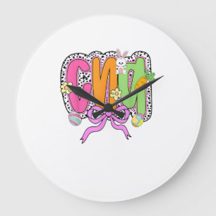 Reloj Redondo Grande Feliz Pascua Enfermera CNA Coqueta Lazo Conejo Hue
