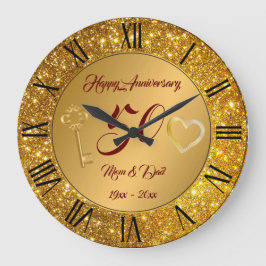 Reloj Redondo Grande Feliz Personalizar Amor Oro 50 Aniversario
