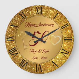 Reloj Redondo Grande Feliz Personalizar Amor Oro 50 Aniversario