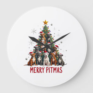 Reloj Redondo Grande Feliz Pitmas Pitbull Perro Suéter Feo De Navidad T