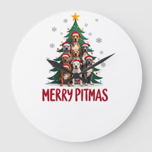 Reloj Redondo Grande Feliz Pitmas Pitbull Perro Suéter Feo De Navidad T