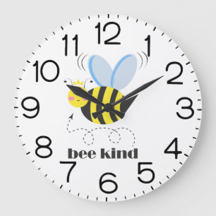 Reloj Redondo Grande Feliz princesa de abejas con corona y lema Bee Kin