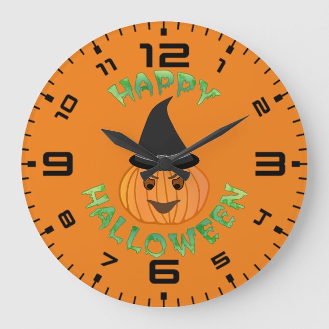Reloj Redondo Grande Feliz travesura de la bomba de Halloween (Anverso)