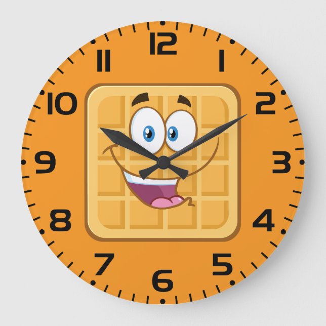 Reloj Redondo Grande Feliz Waffle Kawaii Desayuno Comida Sonriente (Anverso)