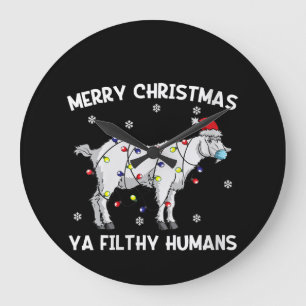 Reloj Redondo Grande Femeninas Feliz Navidad Cabra Face Mask Goat Santa