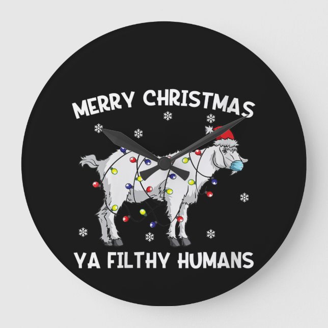 Reloj Redondo Grande Femeninas Feliz Navidad Cabra Face Mask Goat Santa (Anverso)