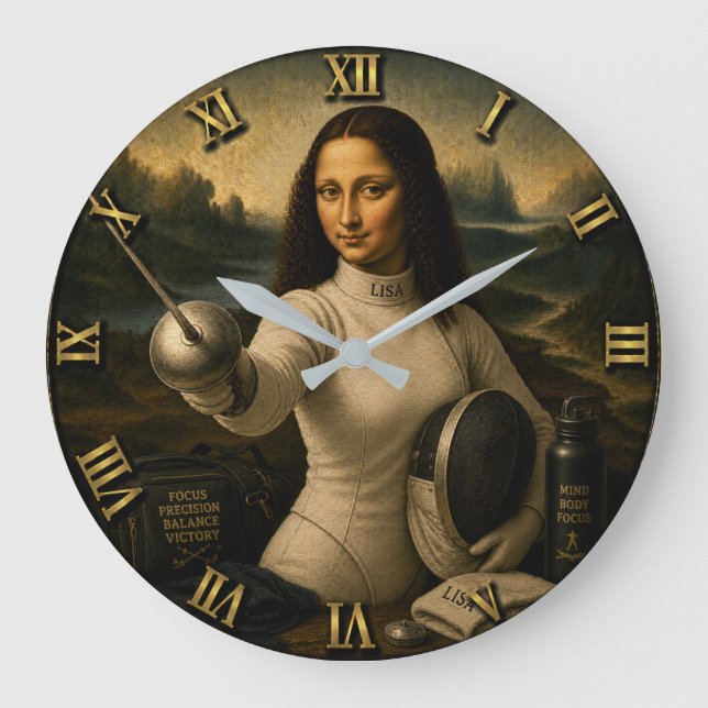 Reloj Redondo Grande Fencing Funny Mona Lisa (Anverso)