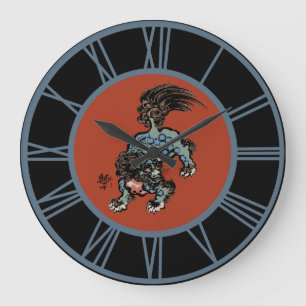 Reloj Redondo Grande Feng Shui León Shi Chino Números Azules