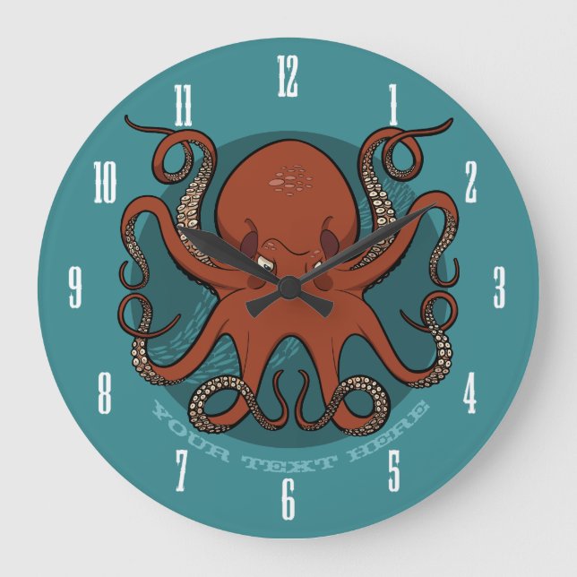 Reloj Redondo Grande Feroz Tentacles de pulpo rojo Personalizado con te (Anverso)