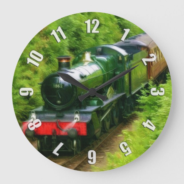 Reloj Redondo Grande Ferrocarril Británico de trenes de vapor Art V (Anverso)