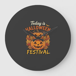 Reloj Redondo Grande Festival de Halloween de Hoy Calabazas Apiladas Ar
