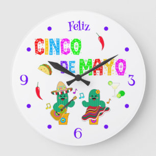Reloj Redondo Grande Festividad colorida Cinco de Mayo 2025 Cactus de b