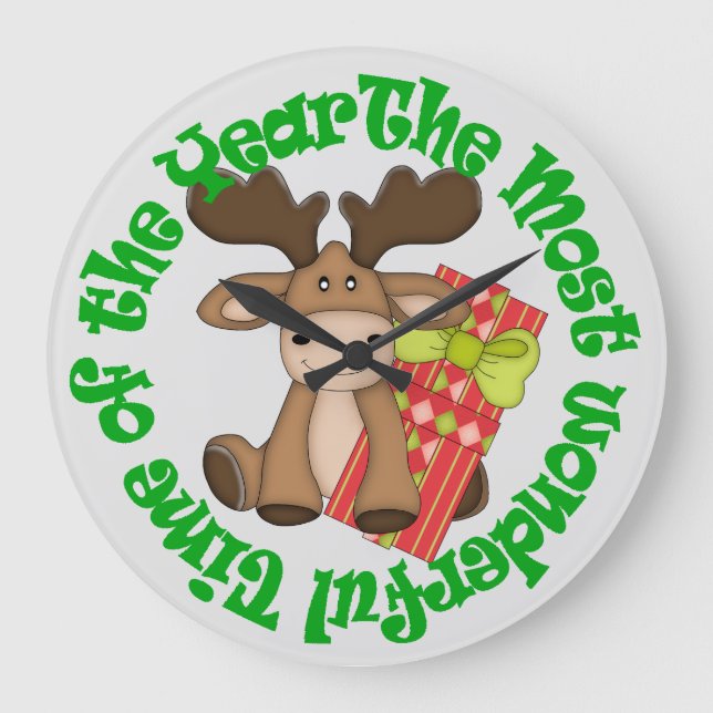 Reloj Redondo Grande Festividad de Moose del Tiempo Maravilloso (Anverso)