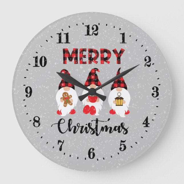 Reloj Redondo Grande festividad Feliz Navidad gnomos (Anverso)