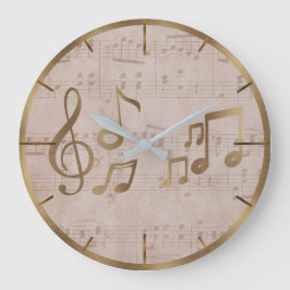 Reloj Redondo Grande Ficha musical de Vintage - Sol Key Music Notes