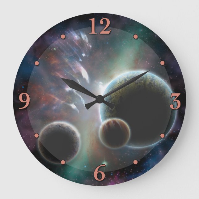 Reloj Redondo Grande Fictional Space Scene Planets Astronomy Clock (Anverso)