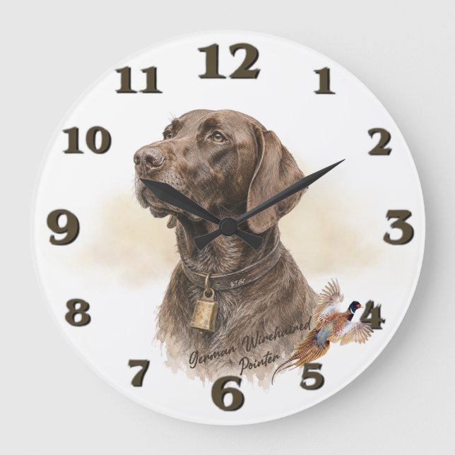 Reloj Redondo Grande Field & Feather – Pointer Alemán de Pelo Corto con (Anverso)