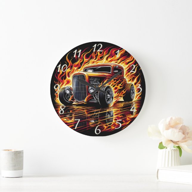 Reloj Redondo Grande Fiery Hot Rod Automotive (Hogar)