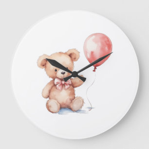 Reloj Redondo Grande Fiesta de cumpleaños de osito de peluche con acuar