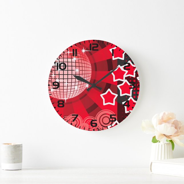 Reloj Redondo Grande Fiesta de disco rojo con estrellas y bola Purpurin (Subido por el creador)