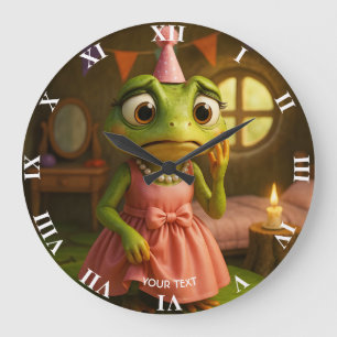 Reloj Redondo Grande Fiesta de Fantasía de Niña Rana Adorable