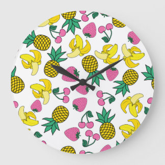Reloj Redondo Grande Fiesta de la fruta: plátanos, piñas, fresas