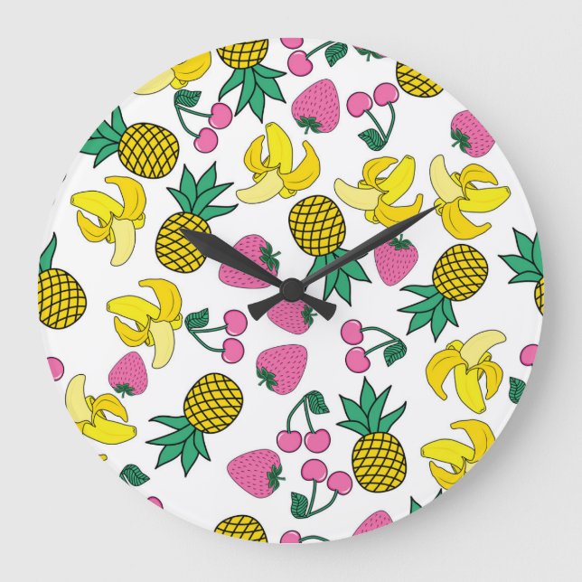 Reloj Redondo Grande Fiesta de la fruta: plátanos, piñas, fresas (Anverso)