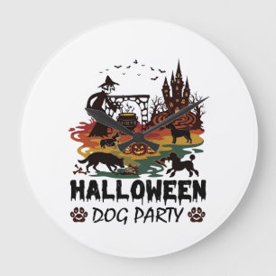 Reloj Redondo Grande Fiesta de Perros de Halloween Brujas Perros Calaba